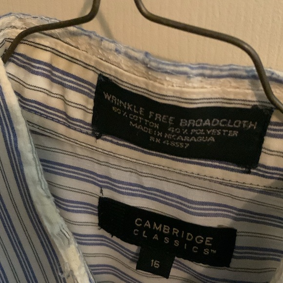 White blue and gray striped button-down shirt by Cambridge Classics - Picture 2 of 2